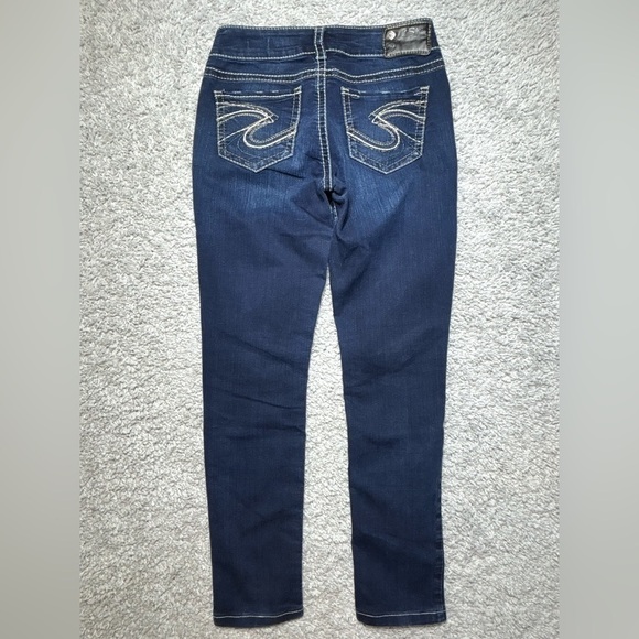 Silver Jeans Womens 26 Suki Super Stretch Mid Rise Skinny Dark Wash Big Stitch - Picture 5 of 5